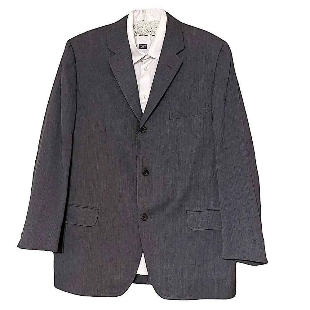 Vintage Single Breasted Mid-Grey Wool Dacron Mix Suit Jacket 42R